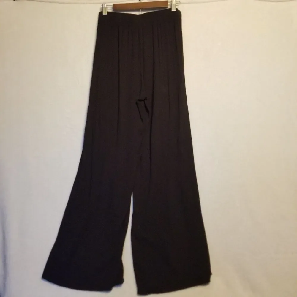 Kona Sol M Pants Black Tie Elastic Waist Tulip Wrap Cuff Crinkle Gauze Beach